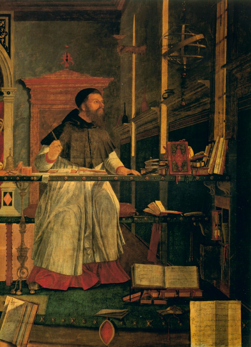 La Renaissance en Italie 1502-1507 Carpaccio Vittore La vision de saint Augustin probablement portrait du cardinal Bessarion Detail droit.jpg